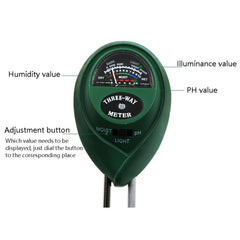 3 In 1 Soil Detector PH Value Light Intensity Test Pen Round Head Soil Dry Moisture Meter, 3 In 1