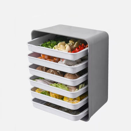 6-Layer Wall-Mounted Hot Pot Tray Kitchen Household Preparation Dishes Free Perforation Rectangular Side Dishes, Gray Frame+ White Plate, Blue Frame + Yellow Plate