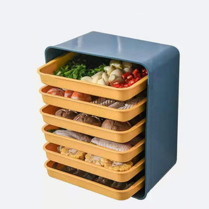 6-Layer Wall-Mounted Hot Pot Tray Kitchen Household Preparation Dishes Free Perforation Rectangular Side Dishes, Gray Frame+ White Plate, Blue Frame + Yellow Plate