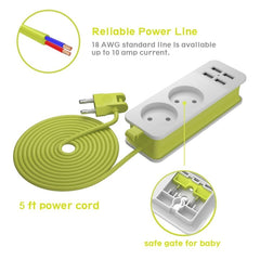 Power Strip 1/2 EU Plug 4 USB Port 1200W 250V 1.5m Cable Wall Portable Multiple Socket, EU Plug Outlets