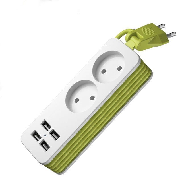 Regleta de enchufes de pared con 1/2 enchufe europeo, 4 puertos USB, 1200 W, 250 V, cable de 1,5 m, enchufe múltiple portátil, enchufes de la UE