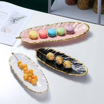 Phnom Penh Ceramic Dessert Plate Feather Plate Banana Leaf Fruit Dried Fruit Storage Tray, Size:, Large （Bright Emerald), Small (Bright Emerald), Large (Bright Peach Pink), Small (Bright Peach Pink), Large (Matt Black), Small (Matte  Black)������������...
