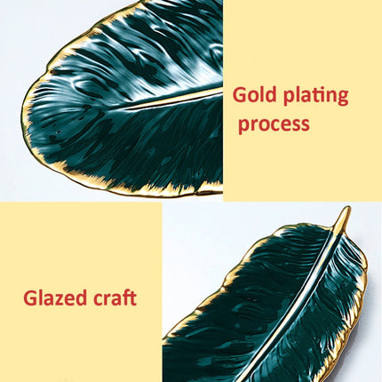 Phnom Penh Ceramic Dessert Plate Feather Plate Banana Leaf Fruit Dried Fruit Storage Tray, Size:, Large （Bright Emerald), Small (Bright Emerald), Large (Bright Peach Pink), Small (Bright Peach Pink), Large (Matt Black), Small (Matte  Black)������������...