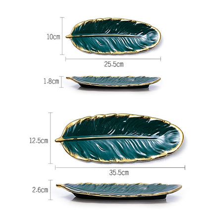 Phnom Penh Ceramic Dessert Plate Feather Plate Banana Leaf Fruit Dried Fruit Storage Tray, Size:, Large （Bright Emerald), Small (Bright Emerald), Large (Bright Peach Pink), Small (Bright Peach Pink), Large (Matt Black), Small (Matte  Black)������������...