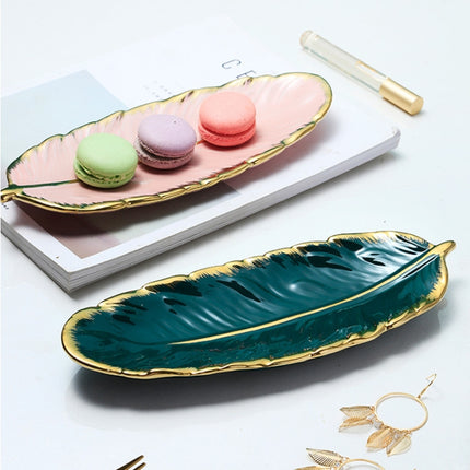 Phnom Penh Ceramic Dessert Plate Feather Plate Banana Leaf Fruit Dried Fruit Storage Tray, Size:, Large （Bright Emerald), Small (Bright Emerald), Large (Bright Peach Pink), Small (Bright Peach Pink), Large (Matt Black), Small (Matte  Black)������������...