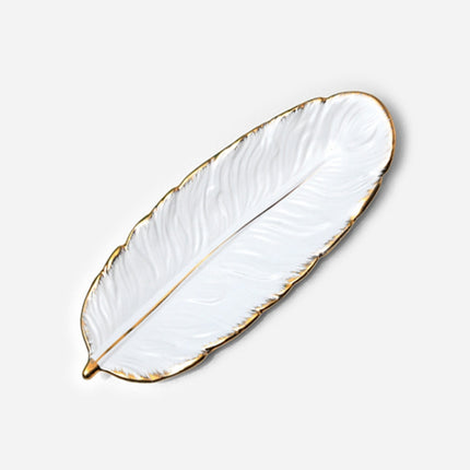 Phnom Penh Ceramic Dessert Plate Feather Plate Banana Leaf Fruit Dried Fruit Storage Tray, Size:, Large （Bright Emerald), Small (Bright Emerald), Large (Bright Peach Pink), Small (Bright Peach Pink), Large (Matt Black), Small (Matte  Black)            ...