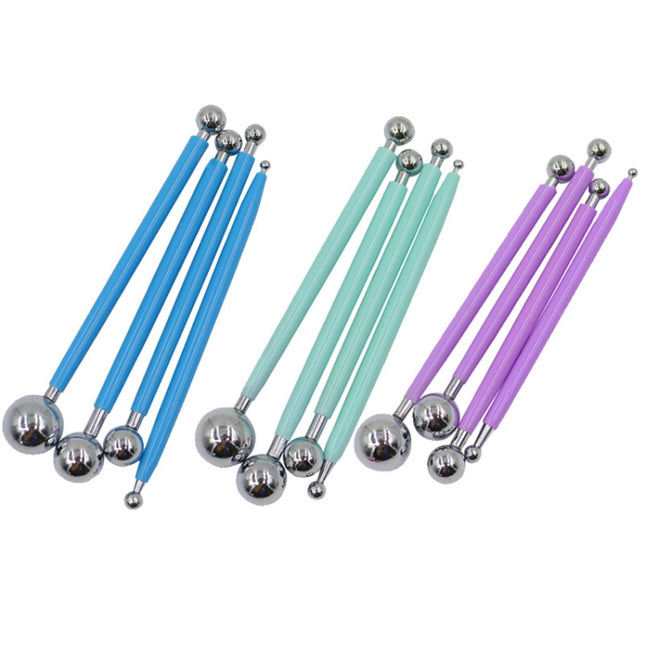 4 in 1 Stainless Steel Spherical Carving Group Pill Stick Fondant Clay Colored Clay Carving Tool Set, Blue, Green, Purple