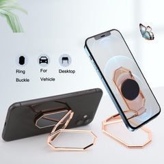 Folding And Sticking Zinc Alloy Mobile Phone Ring Holder Car Magnetic Ring Buckle, Cool Black, Rose Gold