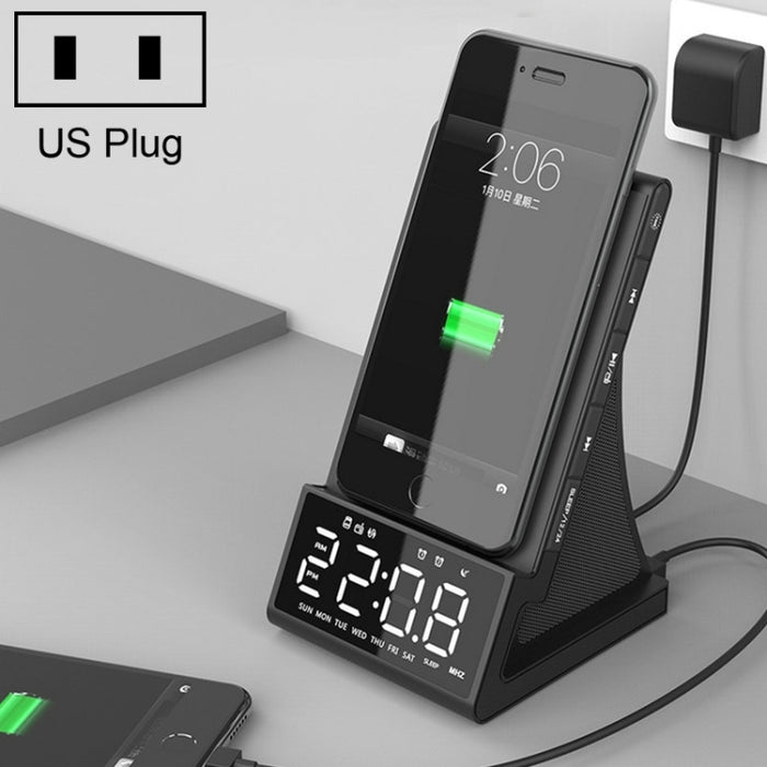 X7 Multifunctional Wireless Charging Bluetooth Speaker with Alarm Clock & Radio & Remote Control, US Plug, UK Plug, EU Plug