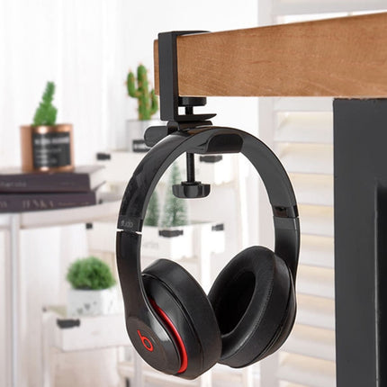 Universal Metal Headphone Double Bracket Headphone Hanger Desktop Lock Clip Headphone Display Shelf, Black, Silver