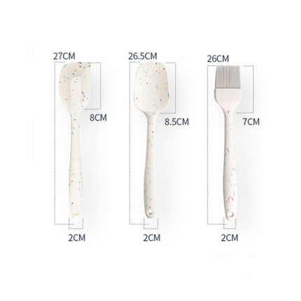 3 in 1 Kitchen Pancake DIY Baking Tools Set Color Grain Barbecue Brush + Butter Spatula + Spatula Set, White