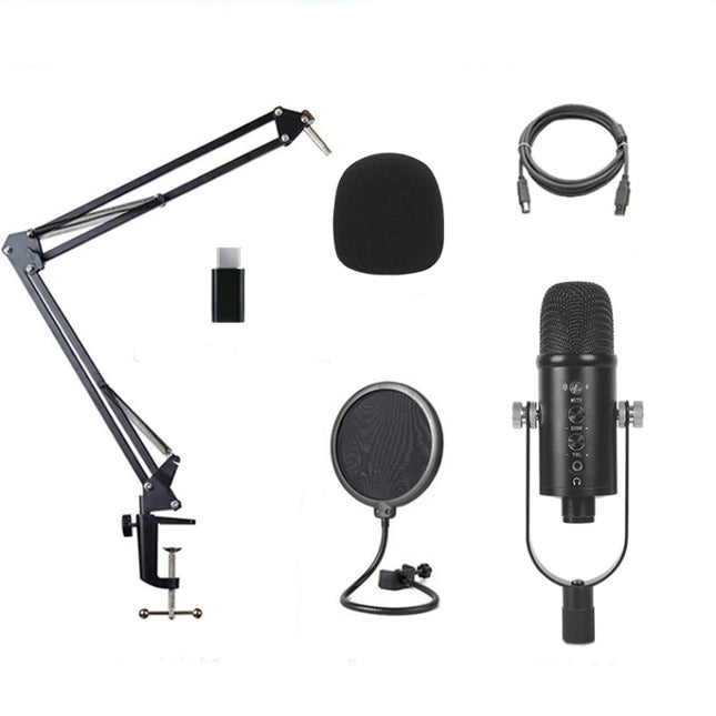 BM-86 USB Condenser Microphone Voice Recording Computer Microphone Live Broadcast Equipment Set, Cantilever Bracket Set, Standard+Small Blowout Prevention Net