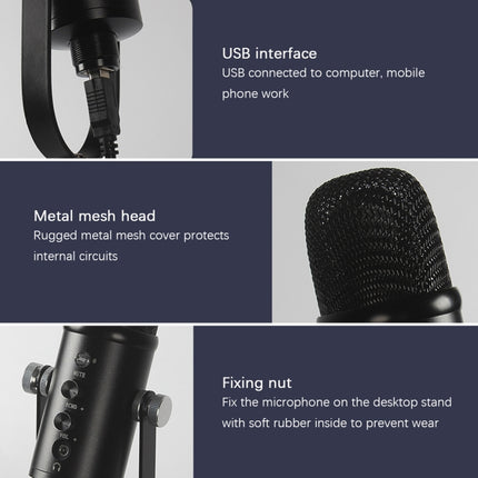 BM-86 USB Condenser Microphone Voice Recording Computer Microphone Live Broadcast Equipment Set, Cantilever Bracket Set, Standard+Small Blowout Prevention Net
