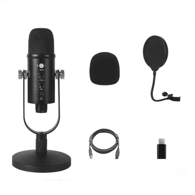 BM-86 USB Condenser Microphone Voice Recording Computer Microphone Live Broadcast Equipment Set, Cantilever Bracket Set, Standard+Small Blowout Prevention Net
