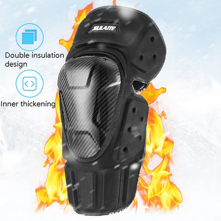 SULAITE Off-Road Motorcycle Windproof Warmth Drop-Proof Breathable Carbon Fiber Protective Gear, Knee Pads+Elbow Pads, Knee Pads