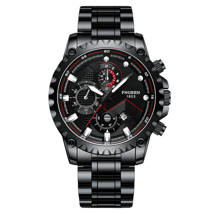 FNGEEN 5055 Men Waterproof Sports Fashion Stainless Steel Watch, Black Steel Black Surface, White Steel Black Surface, White Steel White Surface, Black Leather Black Steel Black Surface, Black Leather White Steel Black Surface                          ...