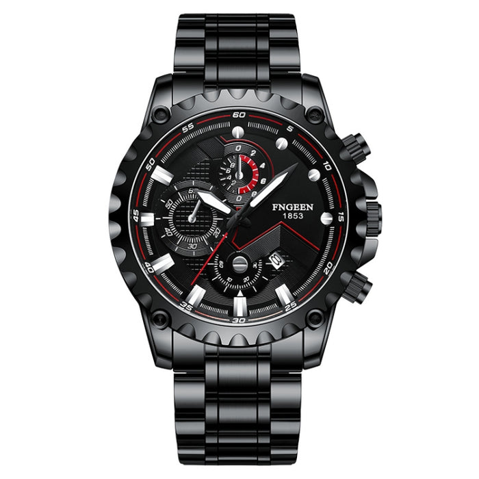 FNGEEN 5055 Men Waterproof Sports Fashion Stainless Steel Watch, Black Steel Black Surface, White Steel Black Surface, White Steel White Surface, Black Leather Black Steel Black Surface, Black Leather White Steel Black Surface                          ...