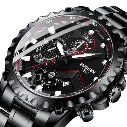 FNGEEN 5055 Men Waterproof Sports Fashion Stainless Steel Watch, Black Steel Black Surface, White Steel Black Surface, White Steel White Surface, Black Leather Black Steel Black Surface, Black Leather White Steel Black Surface                          ...