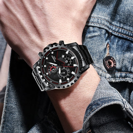 FNGEEN 5055 Men Waterproof Sports Fashion Stainless Steel Watch, Black Steel Black Surface, White Steel Black Surface, White Steel White Surface, Black Leather Black Steel Black Surface, Black Leather White Steel Black Surface                          ...