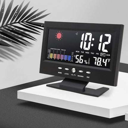 8082T Weather Forecast Clock LED Color Screen Perpetual Calendar Temperature And Humidity Intelligent Voice Control Electronic Alarm Cloc,Specification:, Black, Black + USB