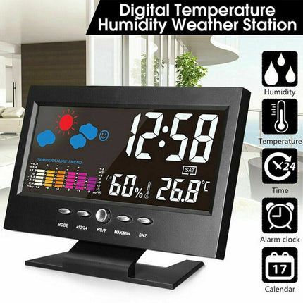 8082T Weather Forecast Clock LED Color Screen Perpetual Calendar Temperature And Humidity Intelligent Voice Control Electronic Alarm Cloc,Specification:, Black, Black + USB