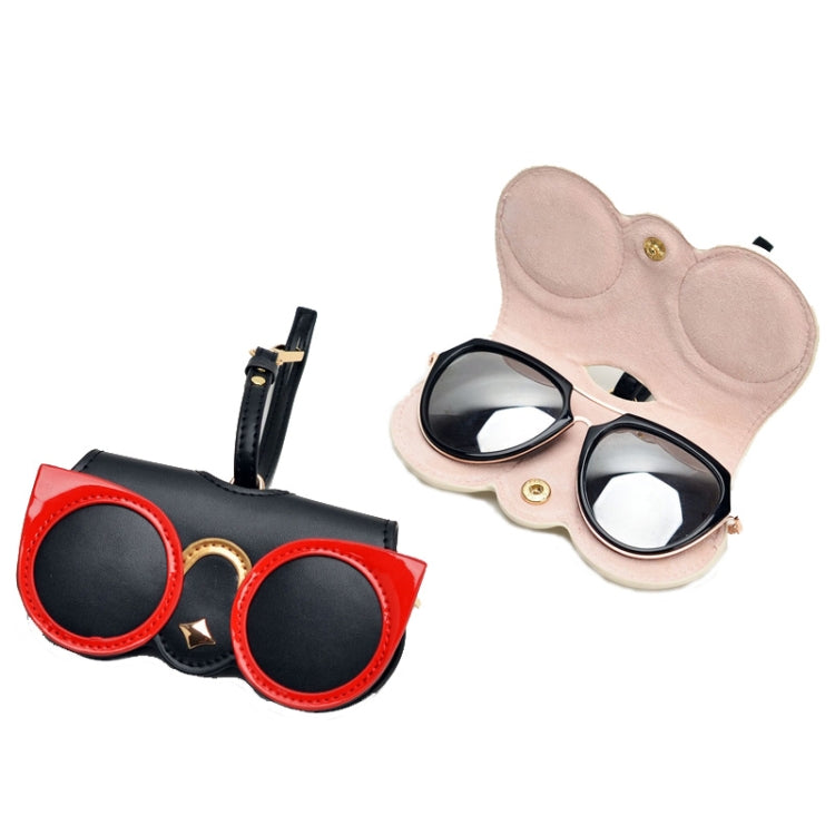 Cute And Funny PU Sunglasses Case Portable Glasses Case With Hanging Buckle, Flowers (Lake Blue Color Matching), Mengbao (Gray Stitching), Cat Girl (Red Frame), Red Love, Eyelashes, Big Eyes (Gray), British Style (Stripe Contrast), Red Love Cat Girl���...