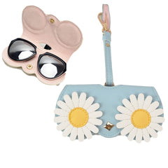 Cute And Funny PU Sunglasses Case Portable Glasses Case With Hanging Buckle, Flowers (Lake Blue Color Matching), Mengbao (Gray Stitching), Cat Girl (Red Frame), Red Love, Eyelashes, Big Eyes (Gray), British Style (Stripe Contrast), Red Love Cat Girl���...