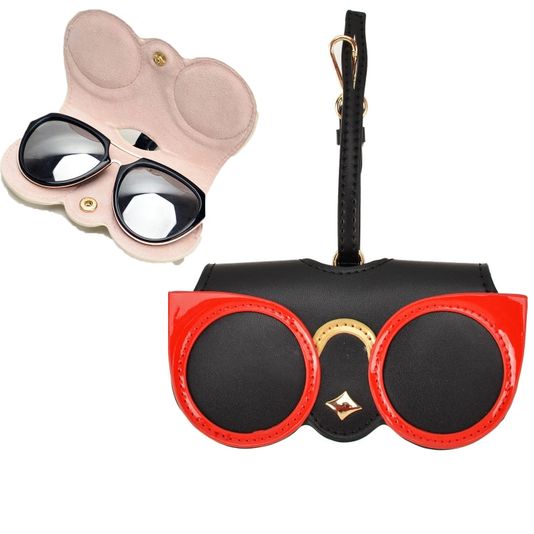 Cute And Funny PU Sunglasses Case Portable Glasses Case With Hanging Buckle, Flowers (Lake Blue Color Matching), Mengbao (Gray Stitching), Cat Girl (Red Frame), Red Love, Eyelashes, Big Eyes (Gray), British Style (Stripe Contrast), Red Love Cat Girl���...