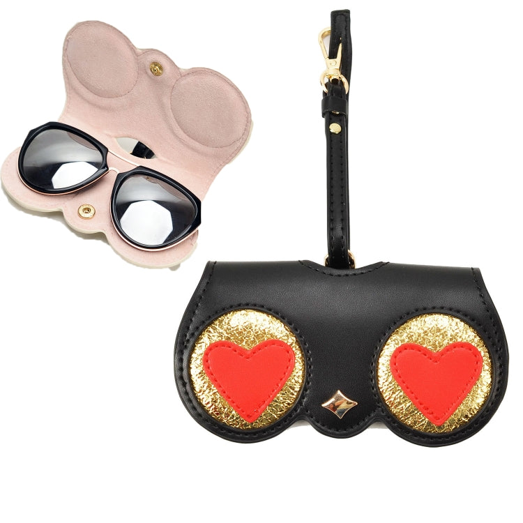 Cute And Funny PU Sunglasses Case Portable Glasses Case With Hanging Buckle, Flowers (Lake Blue Color Matching), Mengbao (Gray Stitching), Cat Girl (Red Frame), Red Love, Eyelashes, Big Eyes (Gray), British Style (Stripe Contrast), Red Love Cat Girl���...