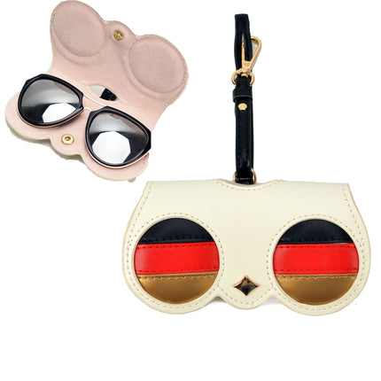 Cute And Funny PU Sunglasses Case Portable Glasses Case With Hanging Buckle, Flowers (Lake Blue Color Matching), Mengbao (Gray Stitching), Cat Girl (Red Frame), Red Love, Big Eyes (Gray), British Style (Stripe Contrast), Red Love Cat Girl, Bat (Black) ...
