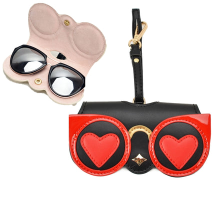 Cute And Funny PU Sunglasses Case Portable Glasses Case With Hanging Buckle, Flowers (Lake Blue Color Matching), Mengbao (Gray Stitching), Cat Girl (Red Frame), Red Love, Big Eyes (Gray), British Style (Stripe Contrast), Red Love Cat Girl, Bat (Black) ...