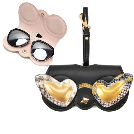 Cute And Funny PU Sunglasses Case Portable Glasses Case With Hanging Buckle, Flowers (Lake Blue Color Matching), Mengbao (Gray Stitching), Cat Girl (Red Frame), Red Love, Big Eyes (Gray), British Style (Stripe Contrast), Red Love Cat Girl, Bat (Black) ...