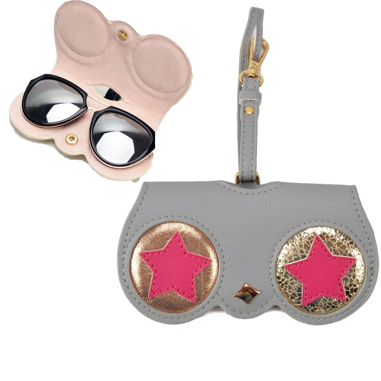 Cute And Funny PU Sunglasses Case Portable Glasses Case With Hanging Buckle, Flowers (Lake Blue Color Matching), Mengbao (Gray Stitching), Cat Girl (Red Frame), Red Love, Eyelashes, Big Eyes (Gray), British Style (Stripe Contrast), Red Love Cat Girl���...