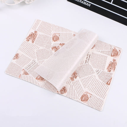 100 Sheets / Pack Cake Greaseproof Paper Baking Packaging Plate Paper Hamburger Paper, Colour: Classical Newspaper, Classical Newspaper, Color Pastry, Orange Tower, White English, Coffee English, Wheat English, Pure White, Thick Kraft Paper, Gray Tower...
