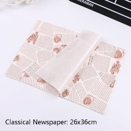 100 Sheets / Pack Cake Greaseproof Paper Baking Packaging Plate Paper Hamburger Paper, Colour: Classical Newspaper, Classical Newspaper, Color Pastry, Orange Tower, White English, Coffee English, Wheat English, Pure White, Thick Kraft Paper, Gray Tower...