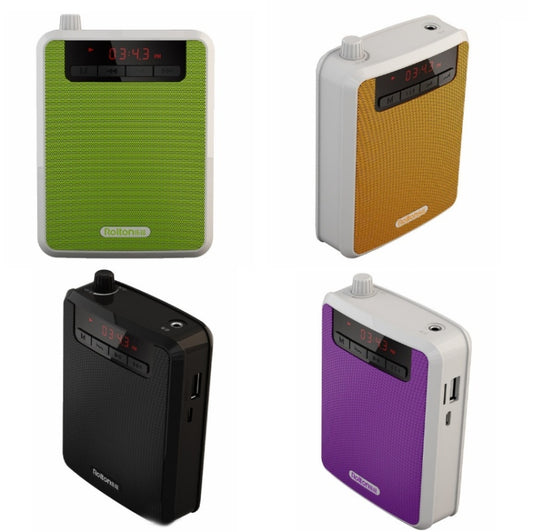 Amplificador de voz portátil Rolton K300 compatible con radio FM y MP3, morado, verde, negro y naranja