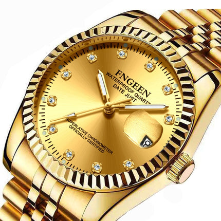 FNGEEN 7008 Men Fashion Diamond Dial Watch Couple Watch, Full Gold Gold Surface, Full Gold Black Surface, Full Gold White Surface, Golden Surface, Gold Black Sueface, Golden White Surface, Brown Leather Full Gold Surface                                ...
