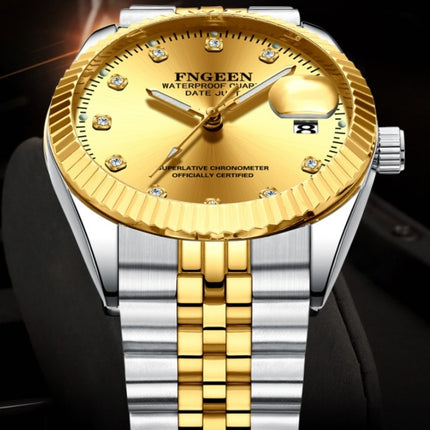 FNGEEN 7008 Men Fashion Diamond Dial Watch Couple Watch, Full Gold Gold Surface, Full Gold Black Surface, Full Gold White Surface, Golden Surface, Gold Black Sueface, Golden White Surface, Brown Leather Full Gold Surface                                ...
