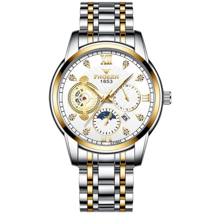 FNGEEN 2166 Men Three-eye Hollow Quartz Watch Student Sports Electronic Watch, Black Steel Black Surface Gold Nails, Between Gold Black Surface, Between Gold Blue Surface, Between Gold White Surface, White Steel White Surface, White Steel Blue Surface ...