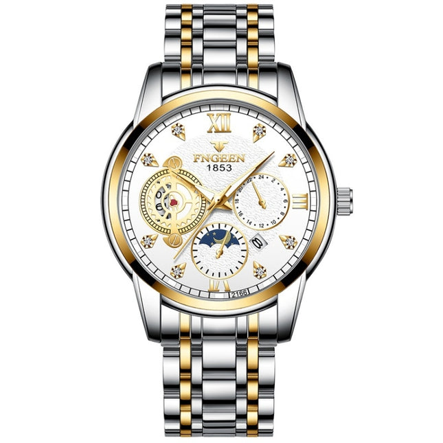FNGEEN 2166 Men Three-eye Hollow Quartz Watch Student Sports Electronic Watch, Black Steel Black Surface Gold Nails, Between Gold Black Surface, Between Gold Blue Surface, Between Gold White Surface, White Steel White Surface, White Steel Blue Surface ...
