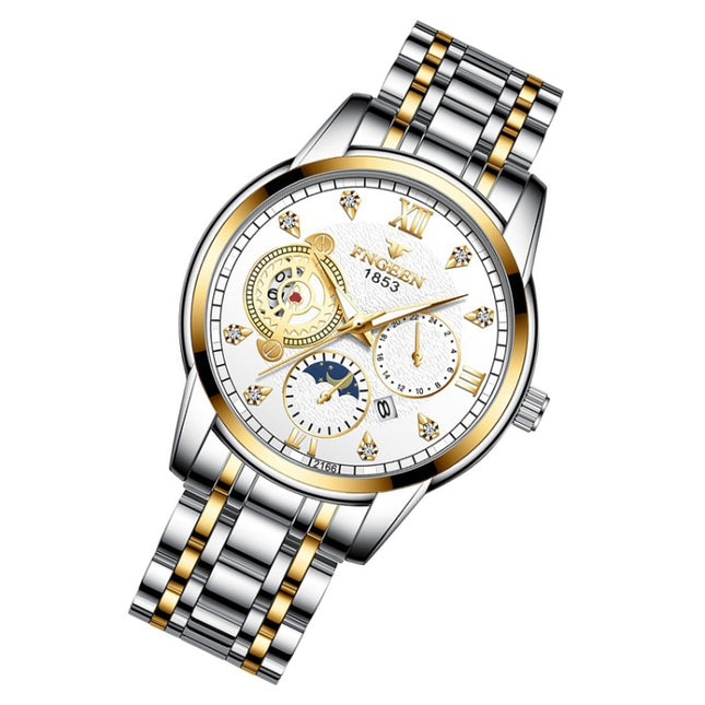 FNGEEN 2166 Men Three-eye Hollow Quartz Watch Student Sports Electronic Watch, Black Steel Black Surface Gold Nails, Between Gold Black Surface, Between Gold Blue Surface, Between Gold White Surface, White Steel White Surface, White Steel Blue Surface ...