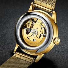 FNGEEN 0020 Men And Women Automatic Mechanical Watch Double-sided Hollow Business Watch, Steel Belt Full Gold Golden Surface, Steel Belt Full Gold White Surface, Steel Belt Full Gold Black Surface, Steel Strip White Steel Black Surface�����������������...