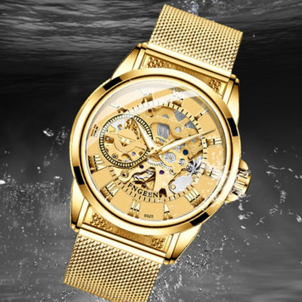 FNGEEN 0020 Men And Women Automatic Mechanical Watch Double-sided Hollow Business Watch, Steel Belt Full Gold Golden Surface, Steel Belt Full Gold White Surface, Steel Belt Full Gold Black Surface, Steel Strip White Steel Black Surface                 ...