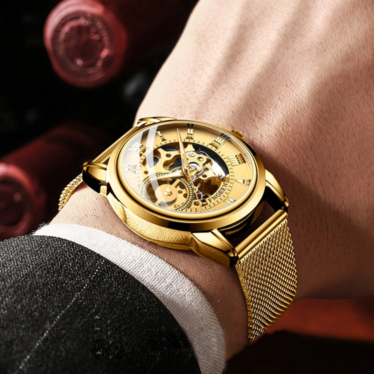 FNGEEN 0020 Men And Women Automatic Mechanical Watch Double-sided Hollow Business Watch, Steel Belt Full Gold Golden Surface, Steel Belt Full Gold White Surface, Steel Belt Full Gold Black Surface, Steel Strip White Steel Black Surface�����������������...