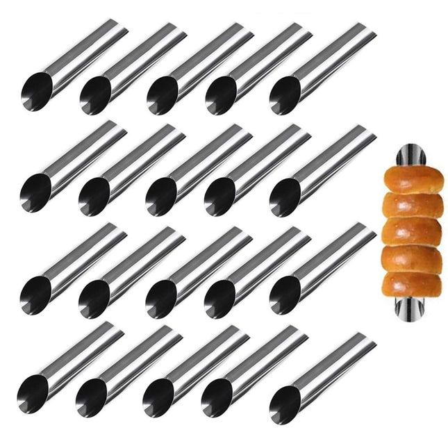 20 PCS Oblique Double-Head Stainless Steel Large Spiral Tube Non-Stick Croissant Mold Croissant Tool, 20 PCS Croissant Tool