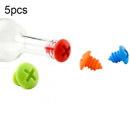 5pcs Screw Shape Red Wine Preservation Silicone Bottle Stopper Random Colour Delivery, Screw Shape