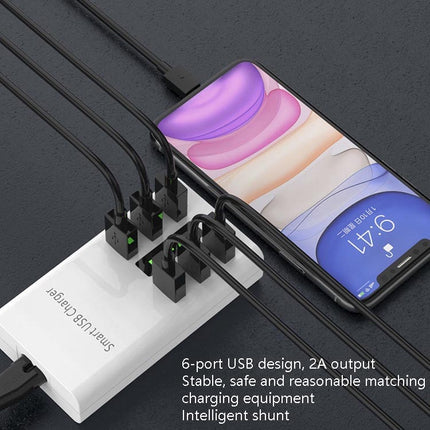 30W 2A Multi-Function 6-Port Charging Socket Universal Smart Phone And Tablet USB Charger, US Plug, EU Plug, UK Plug