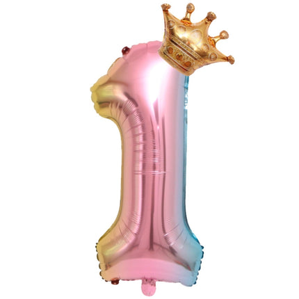 32-Inch Gradient Color Crown Digital Balloon Children Birthday Decoration Film Balloon