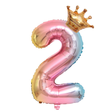 32-Inch Gradient Color Crown Digital Balloon Children Birthday Decoration Film Balloon