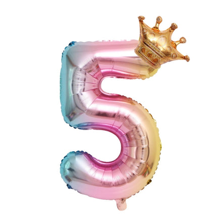 32-Inch Gradient Color Crown Digital Balloon Children Birthday Decoration Film Balloon